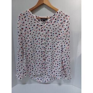 LAND'S END‎ Red White Blue Button Up Long Sleeve Blouse Size 6 100% Polyester